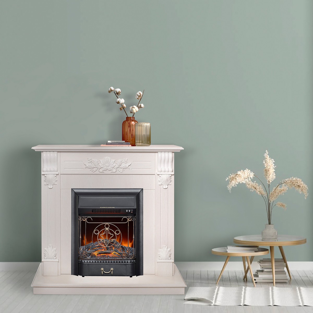 Электрокамин RealFlame Ottawa WT белое золото с очагом Majestic Lux Black