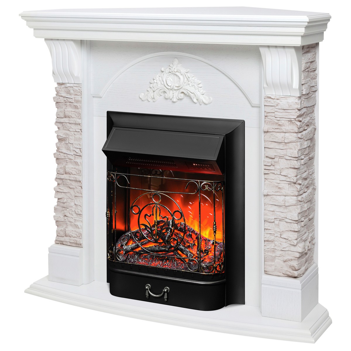 Электрокамин RealFlame Athena Corner GR белый с очагом Majestic Lux Black RC