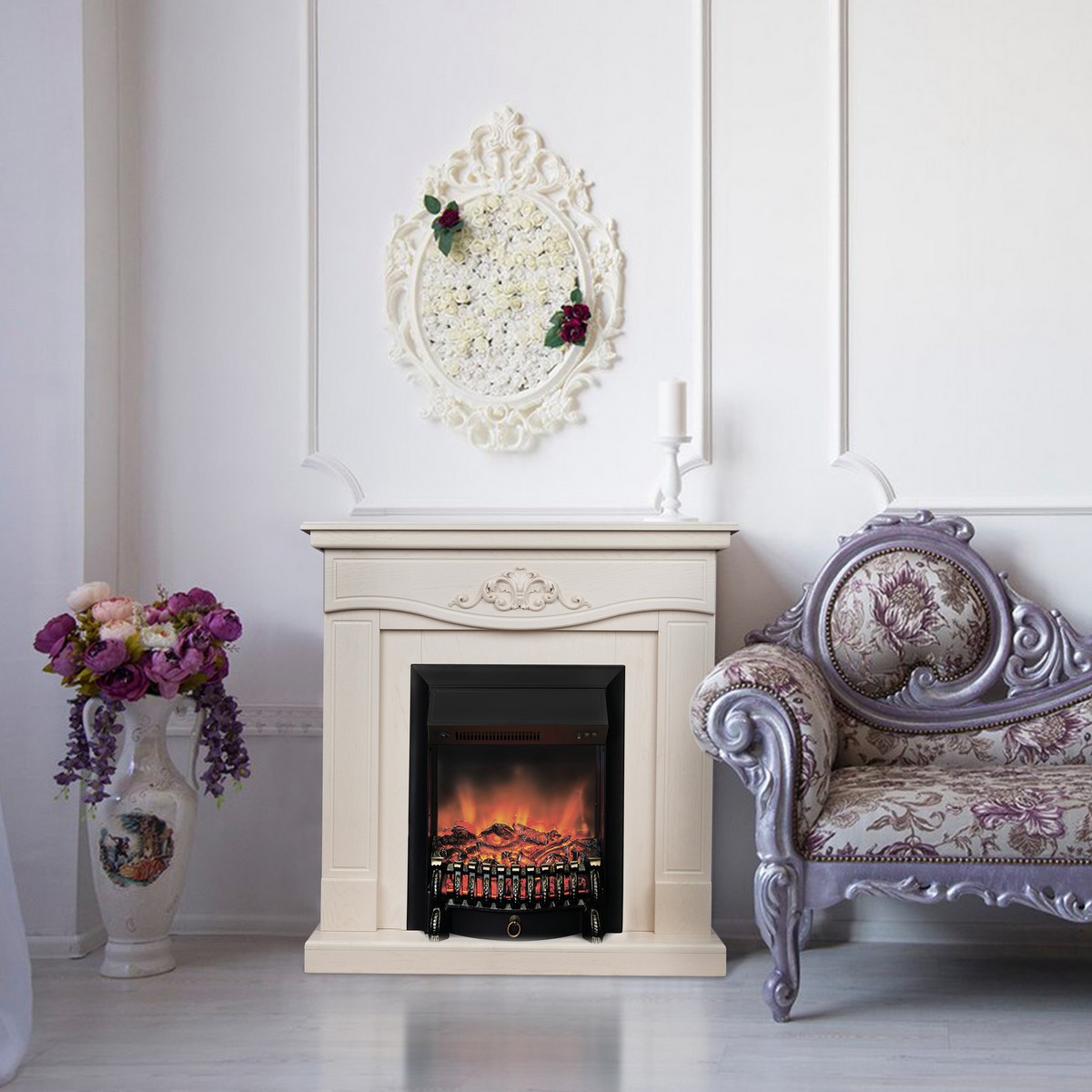 Электрокамин RealFlame Junona WT айвори с очагом Fobos Lux Black