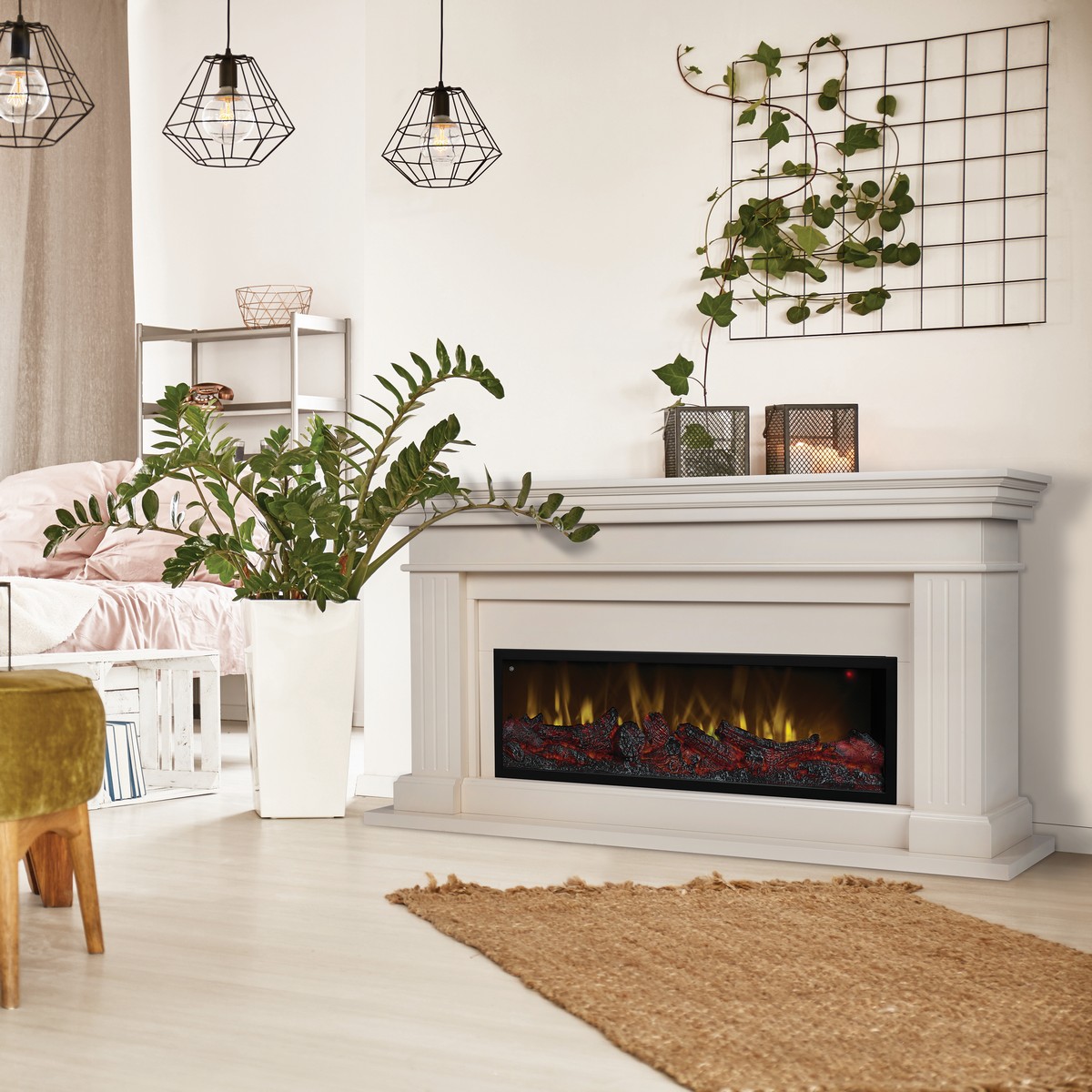 Электрокамин RealFlame Ontario 42 WT белый дуб с очагом Beverly 1000