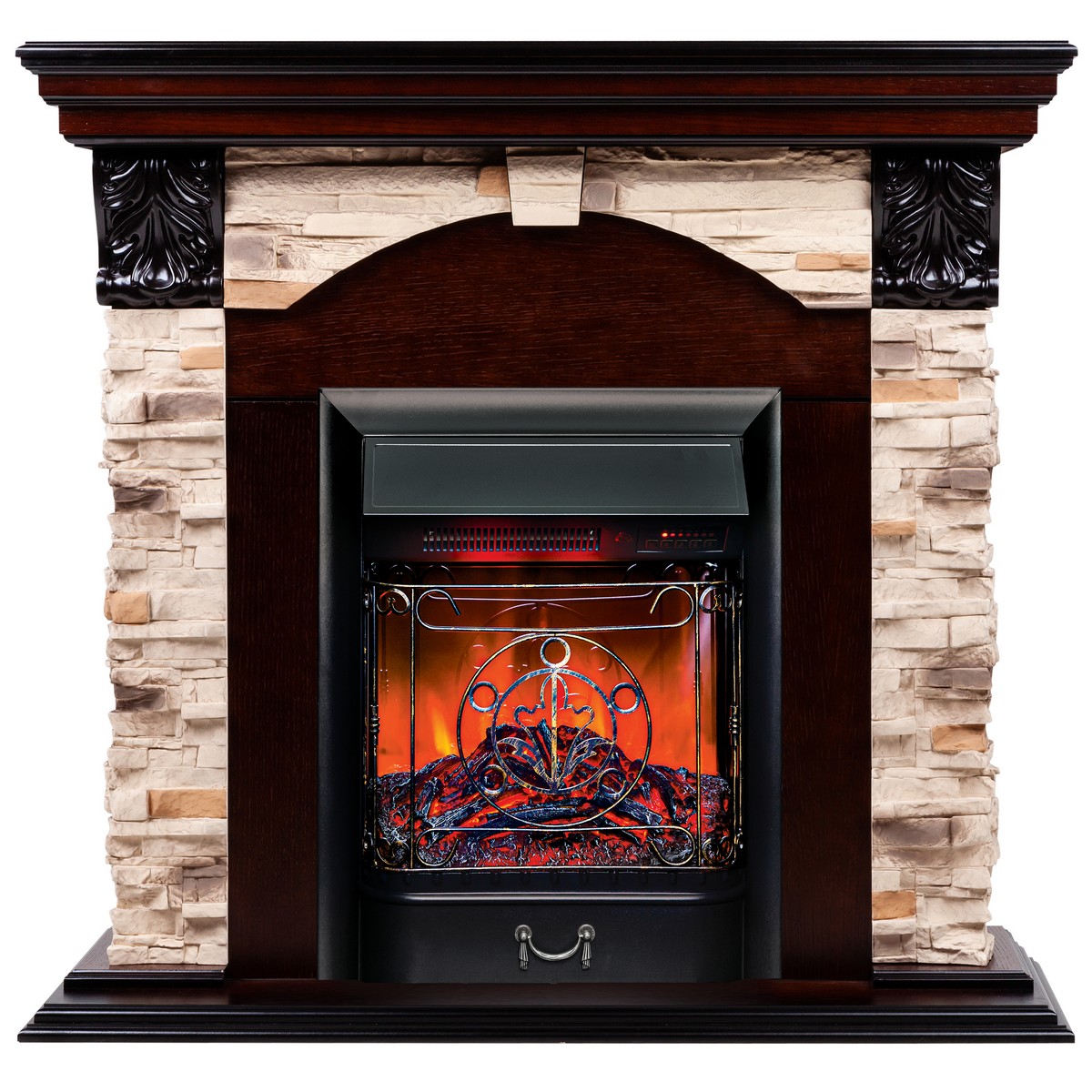 Электрокамин RealFlame Dublin Rock AO античный дуб с очагом Majestic Lux Black RC