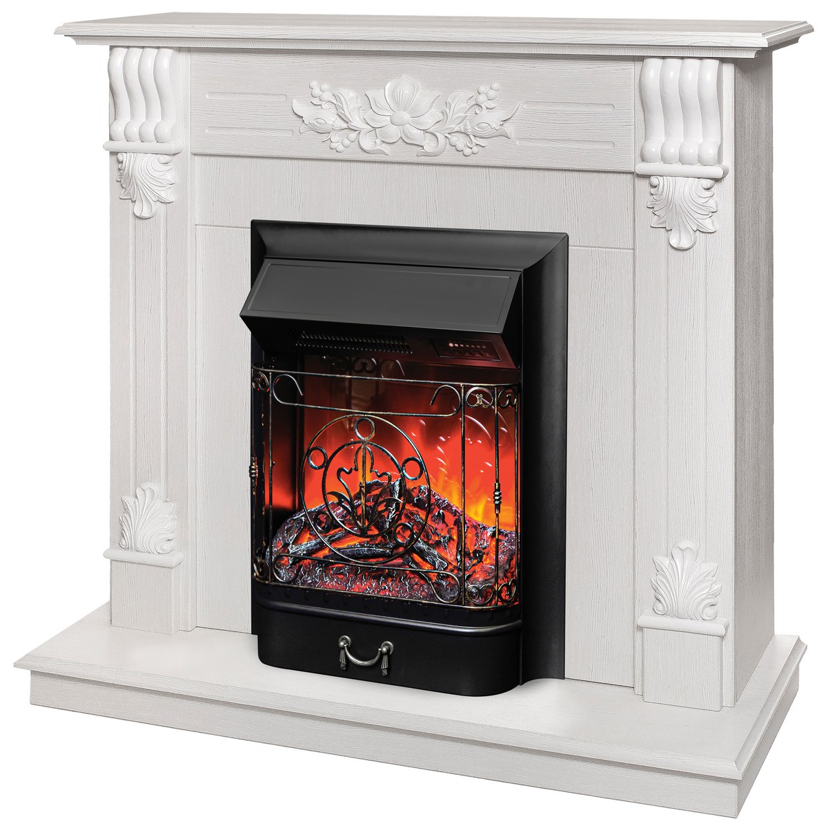 Электрокамин RealFlame Ottawa WT белое золото с очагом Majestic Lux Black RC