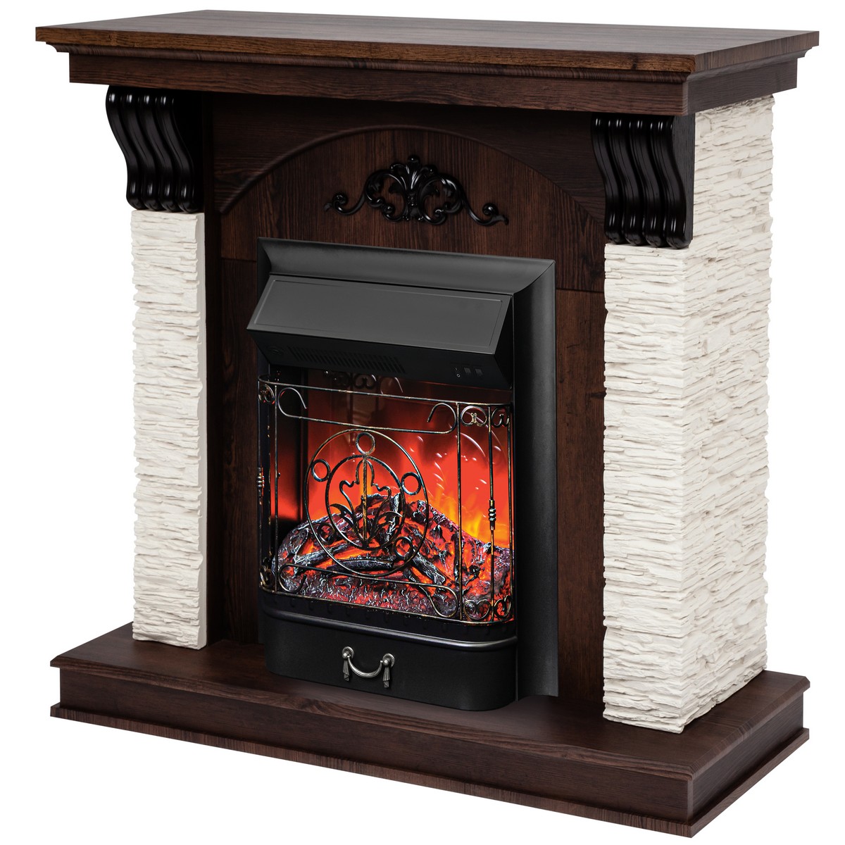 Электрокамин RealFlame Corfino NT орех с очагом Majestic Lux Black