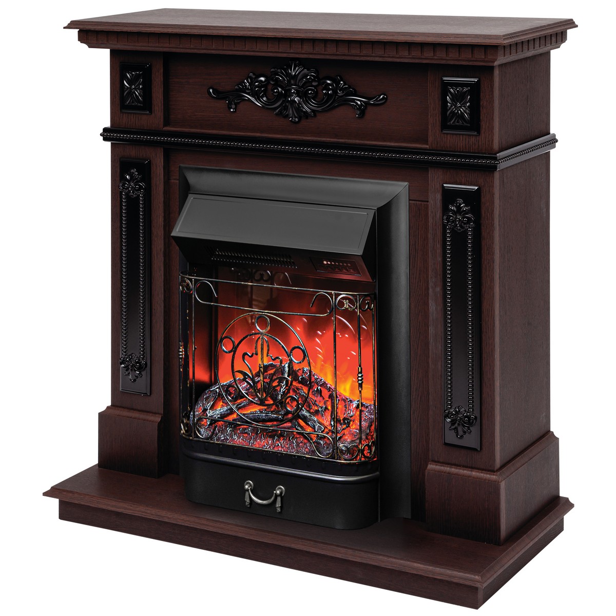Электрокамин RealFlame Lilian DN орех с очагом Majestic Lux Black RC