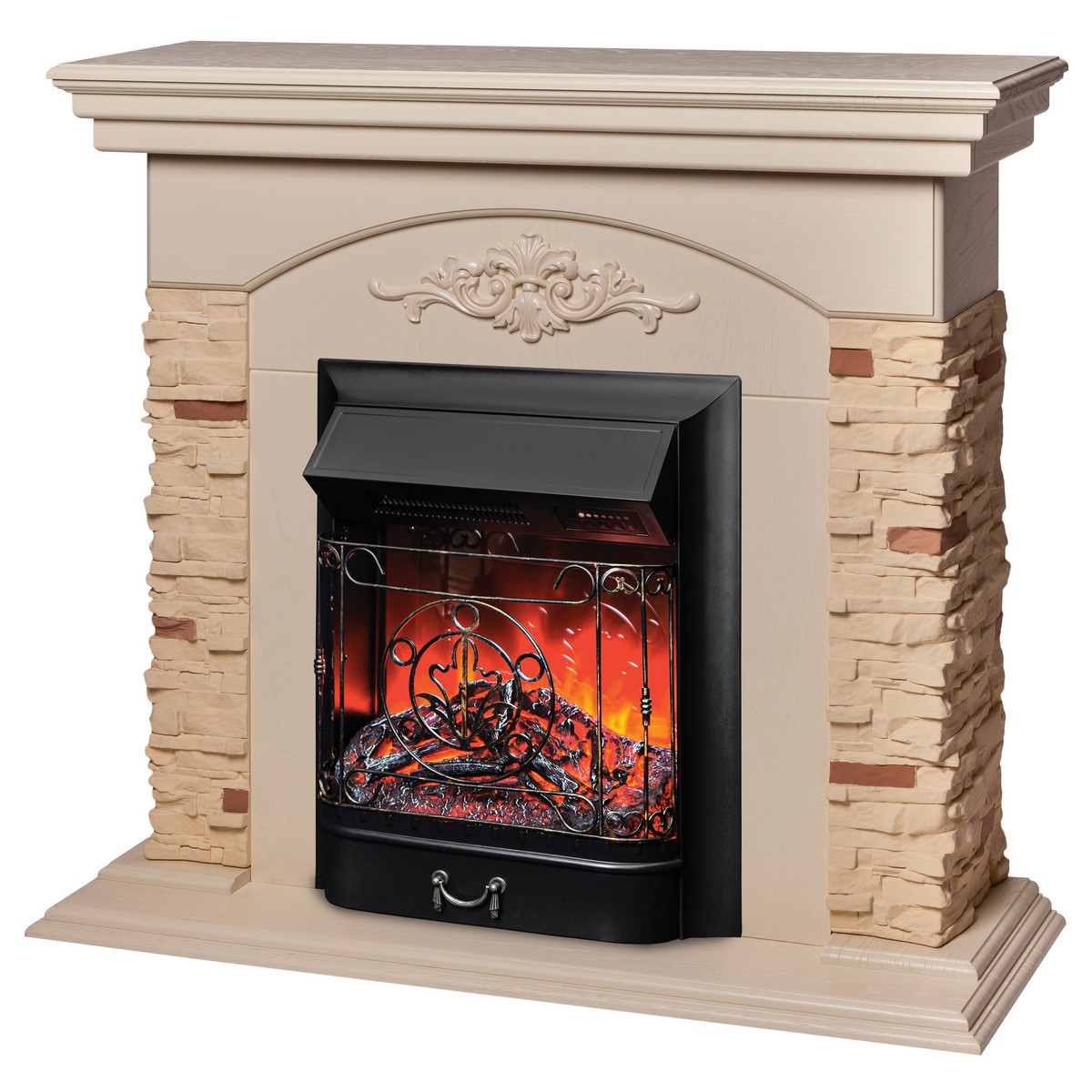 Электрокамин RealFlame Neapolis WT айвори с очагом Majestic Lux Black RC
