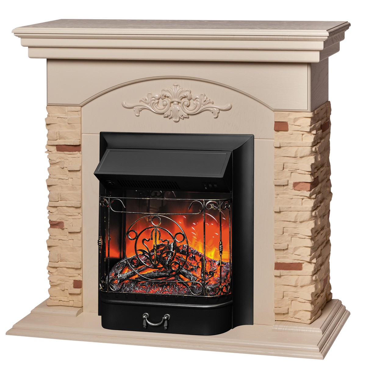 Электрокамин RealFlame Neapolis WT айвори с очагом Majestic Lux Black