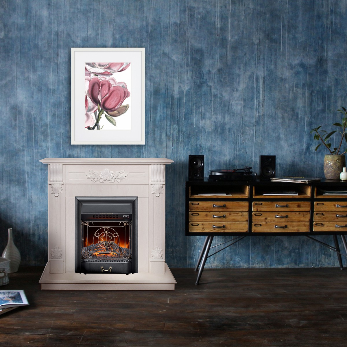 Электрокамин RealFlame Ottawa WT белое золото с очагом Majestic Lux Black